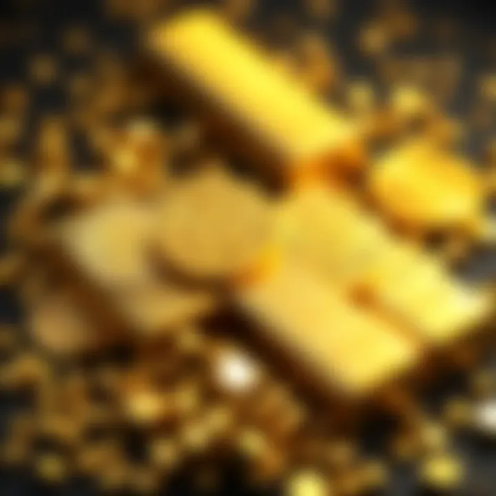 A graphic showing Bitcoin coins and gold bars side by side, depicting their differences in value and investment