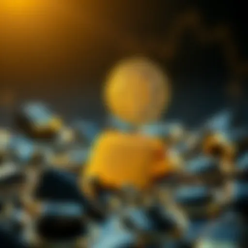 A visual showing Bitcoin symbol rising above a gold bar, symbolizing Bitcoin's market cap surpassing gold.