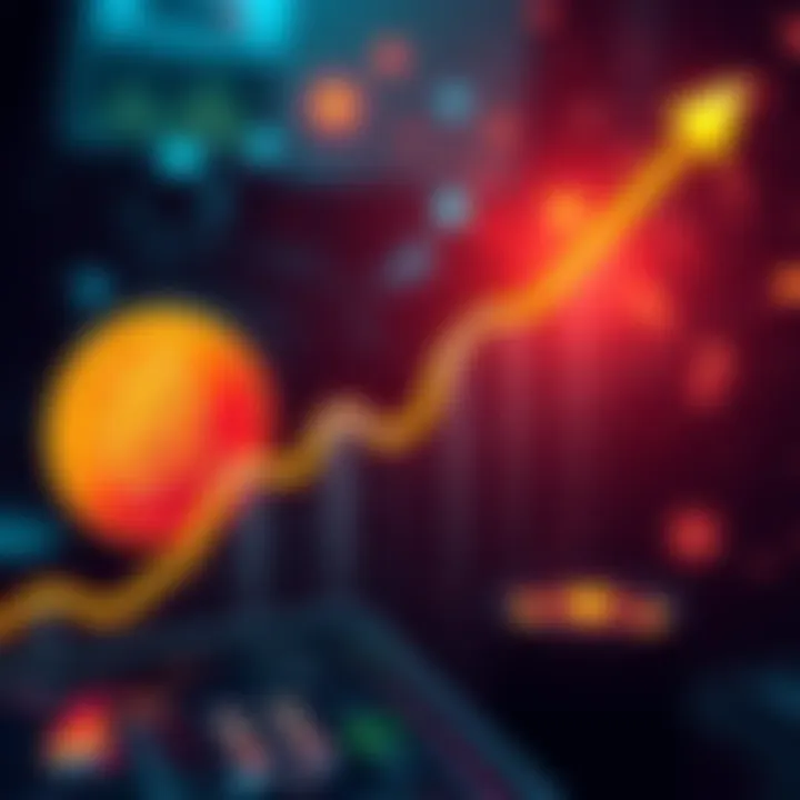 Graph showing the rise of Bitcoin to 3.6 BTC with arrows indicating growth