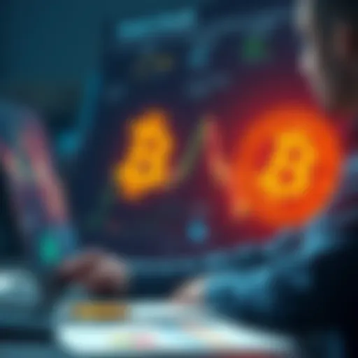 A bitcoin investor looking at charts and graphs, contemplating the future of Bitcoin as a global currency.