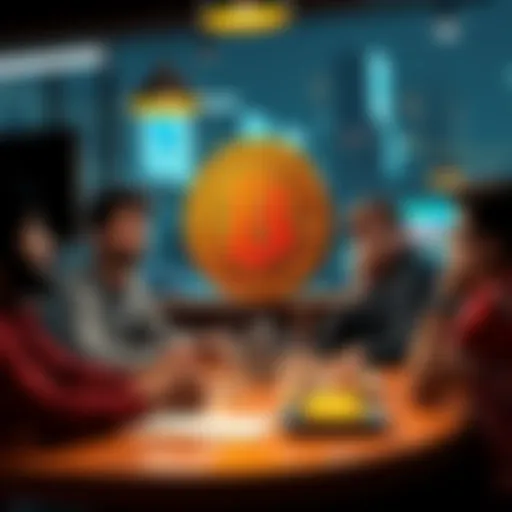 A group of friends discussing Bitcoin at a coffee shop, showing varied reactions to cryptocurrency concepts