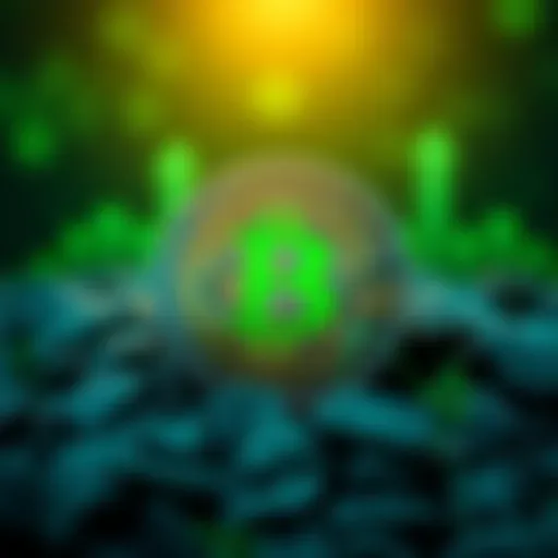 A visual representation of Bitcoin symbolizing wealth and eco-friendly practices, featuring a green backdrop with financial growth indicators.