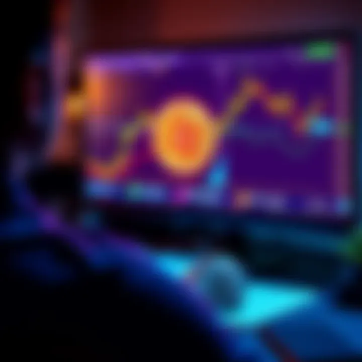 A person looking at a computer screen showing Bitcoin charts and data, with a notebook and pen on the side.