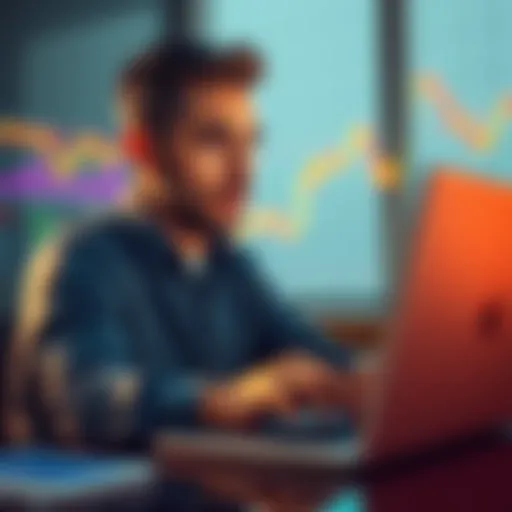 A person considering buying Bitcoin looks at fluctuating price charts on a laptop, weighing options with a thoughtful expression.