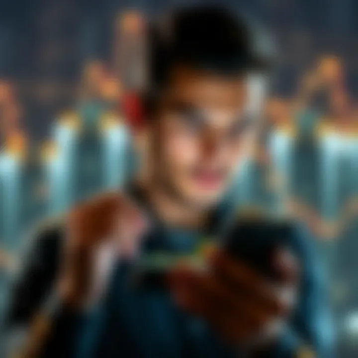 A person looking at a Bitcoin chart on a smartphone, contemplating investment decisions, with a thoughtful expression.