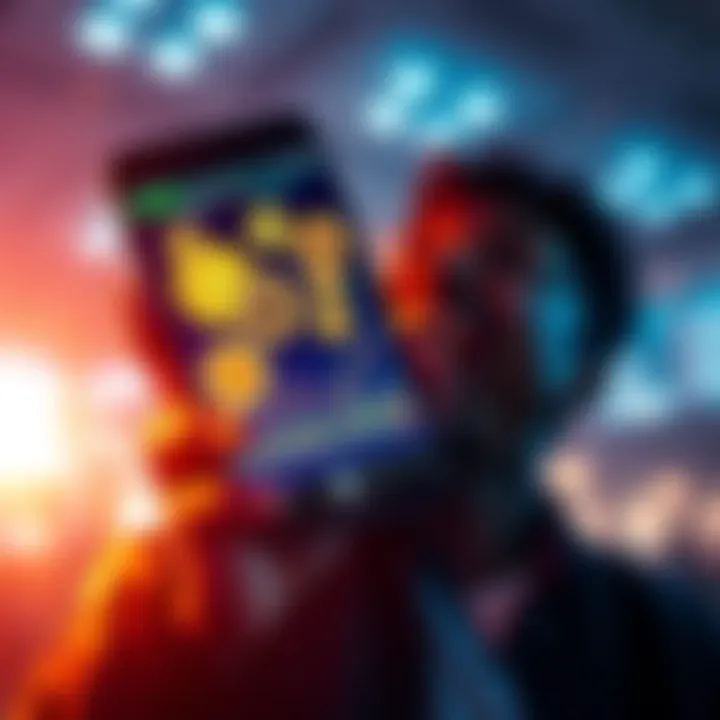 A person excitedly holding a smartphone displaying Bitcoin symbols and financial graphs, representing a recent investment