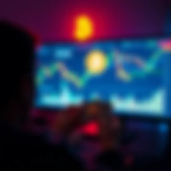 A person looking at a computer screen with Bitcoin charts and a small amount of cash in hand, symbolizing affordable investing.