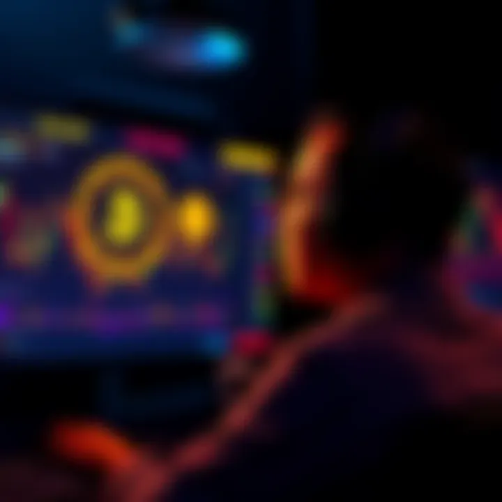 A person looking at a computer screen with Bitcoin charts and graphs, contemplating investment choices.