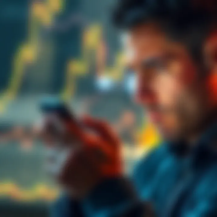 A person looking at their Bitcoin wallet on a smartphone with worried expression, considering whether to sell or hold their investment.