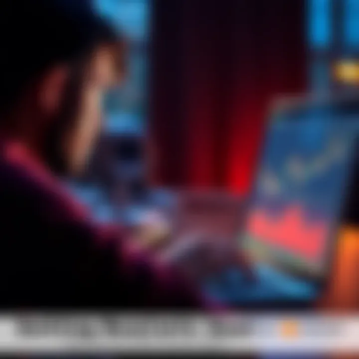 A person looking at a Bitcoin chart on a laptop, setting investment goals for buying Bitcoin.