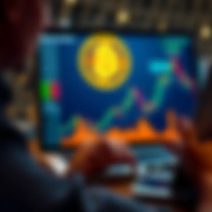 A person looking at a cryptocurrency chart on a laptop, symbolizing investment in Bitcoin.