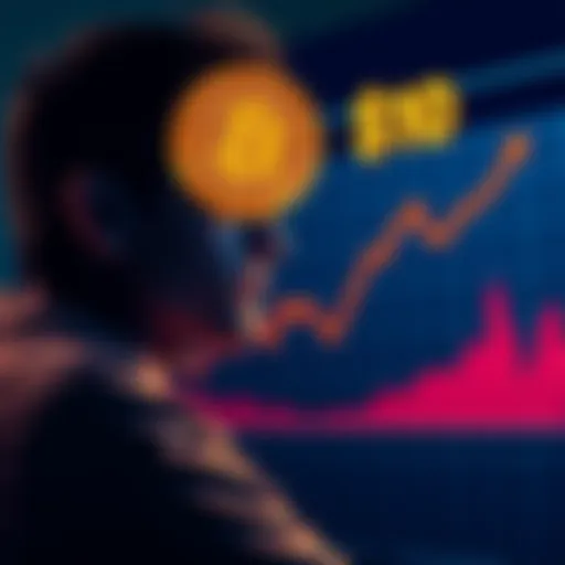 A person contemplating a daily investment of $10 in Bitcoin, looking at a graph showing cryptocurrency growth over time.