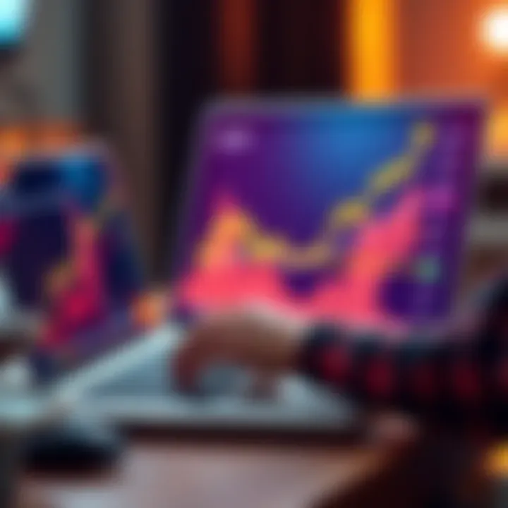 A person analyzing Bitcoin trends on a laptop with a chart showing upward movement, representing disciplined investment.