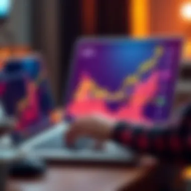 Bitcoin Investment Strategy A person analyzing Bitcoin trends on a laptop with a chart showing upward movement, representing disciplined investment.