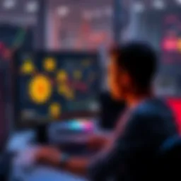A person looking at a computer screen with Bitcoin symbols and wallet icons, learning about cryptocurrency investing.