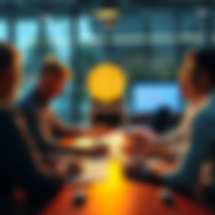 A group of people discussing Bitcoin investment options with charts and graphs on a table.