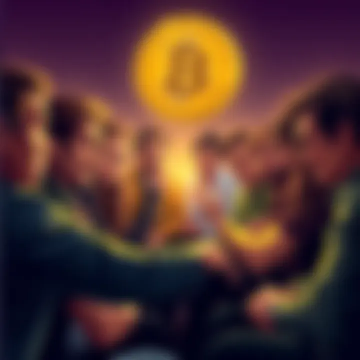 A group of diverse people discussing Bitcoin investments, with expressions of frustration and concern over market challenges, highlighting the emotional burden of new investors compared to early adopters.