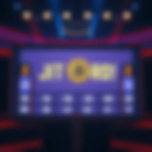 A Jeopardy game board with a Bitcoin question displayed, highlighting its role in pop culture and finance.