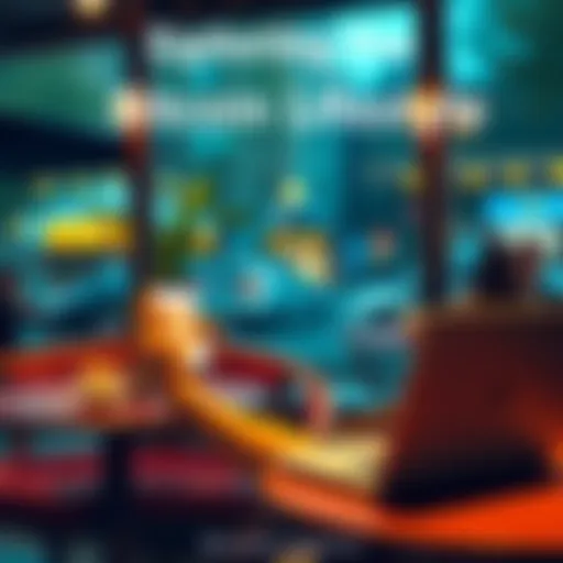 A person using a smartphone to manage Bitcoin investments, sitting at a cafe with coffee and a laptop, symbolizing financial freedom and daily life integration.