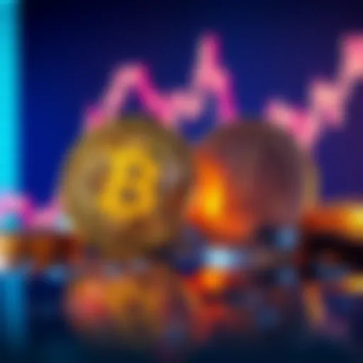 An illustration showing the Bitcoin and Litecoin logos with a fluctuating graph behind them, symbolizing investment trends.