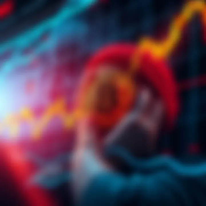 A graph showing a steep decline in Bitcoin value with worried investors in the background