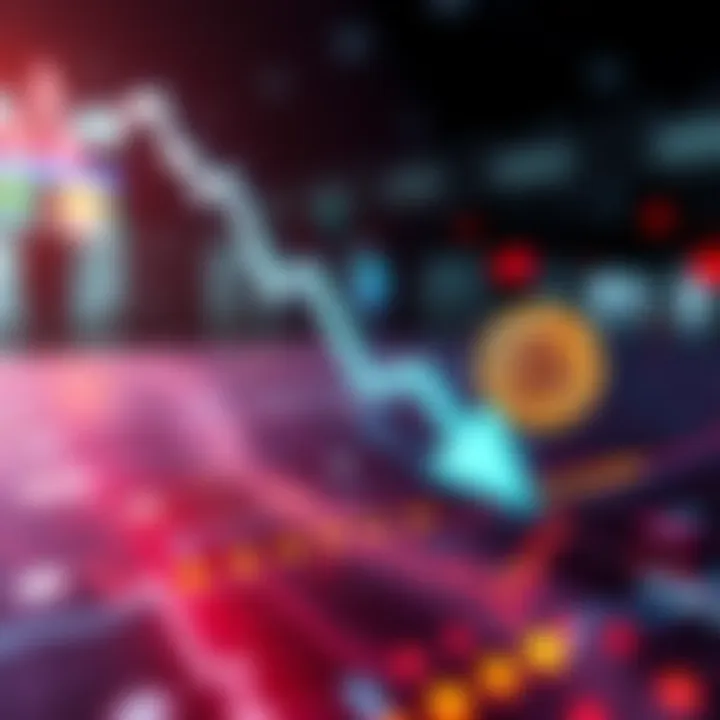 A graphic showing the decline of Bitcoin's value with a downward arrow and a Bitcoin symbol