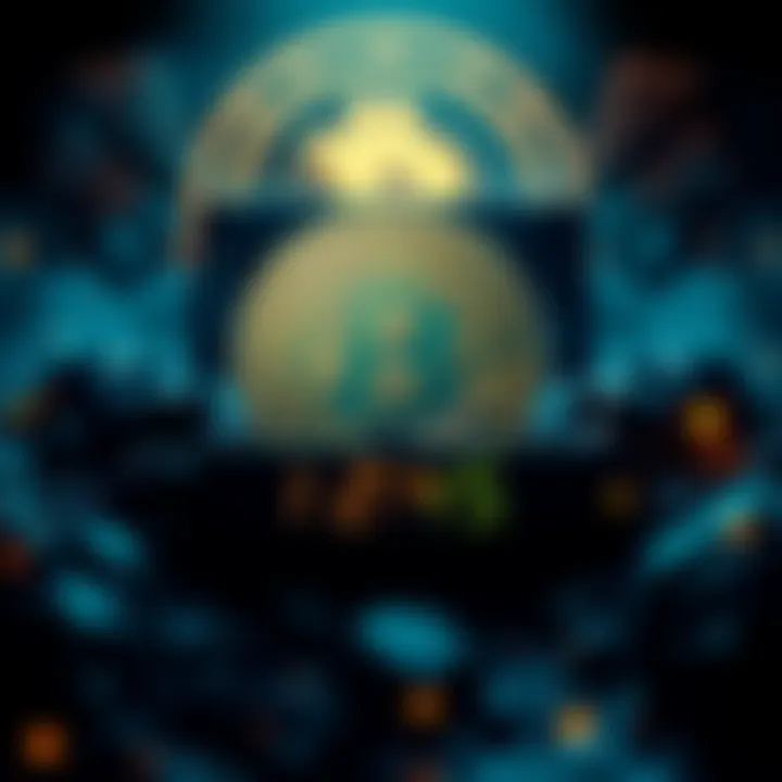 A digital representation of the last bitcoin being mined, with a countdown timer and Bitcoin logo in the background.