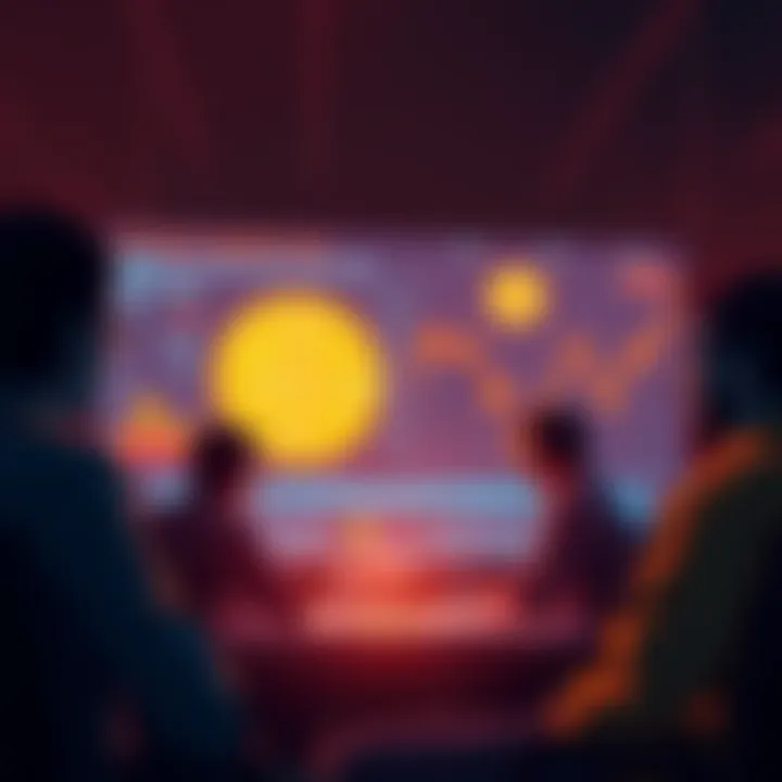 People debating the feasibility of early Bitcoin mining claims in front of a screen displaying Bitcoin statistics