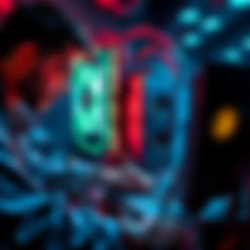 A person setting up a Freenove ESP32 miner with cables and a computer, focused on the process