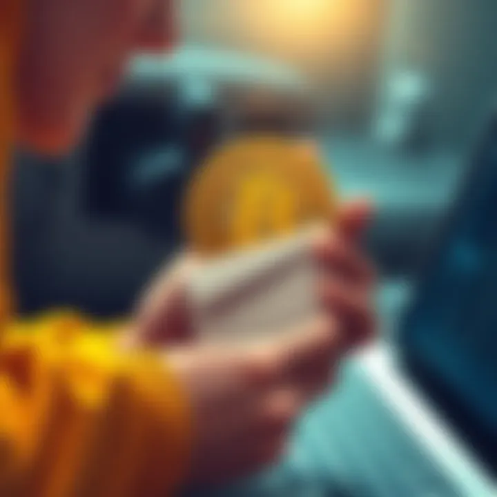 Illustration of a person using a paper wallet to conduct a Bitcoin transaction offline