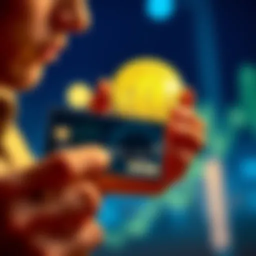 A person holding a Bitcoin while looking at a credit card, symbolizing the risks of buying cryptocurrency on credit.
