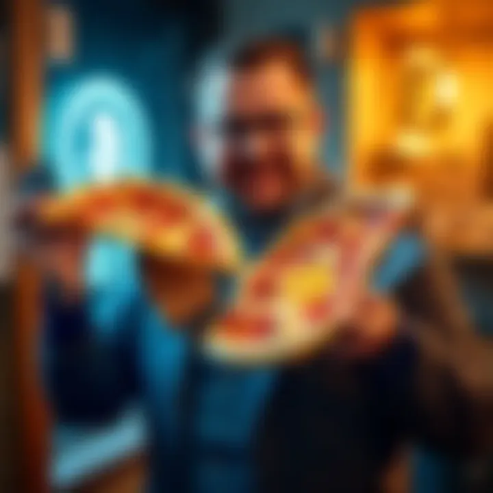 Laszlo Hanyecz holding two pizzas and Bitcoin wallet representing the first Bitcoin real-world transaction