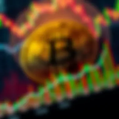 A close-up view of a Bitcoin price chart showing upward trends and market fluctuations.