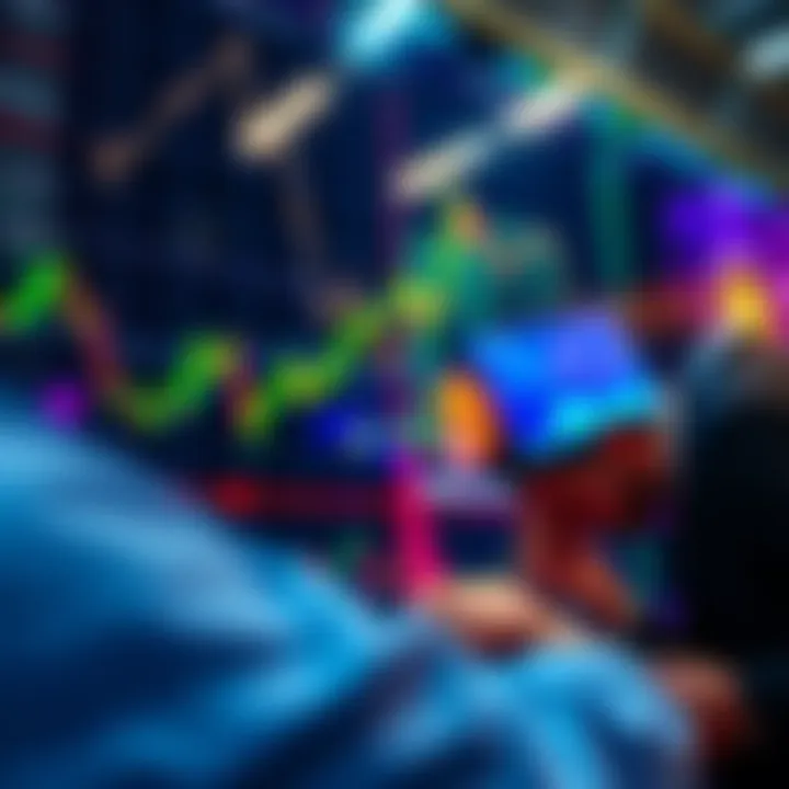 Graph showing a decline in Bitcoin prices with a trader considering buying