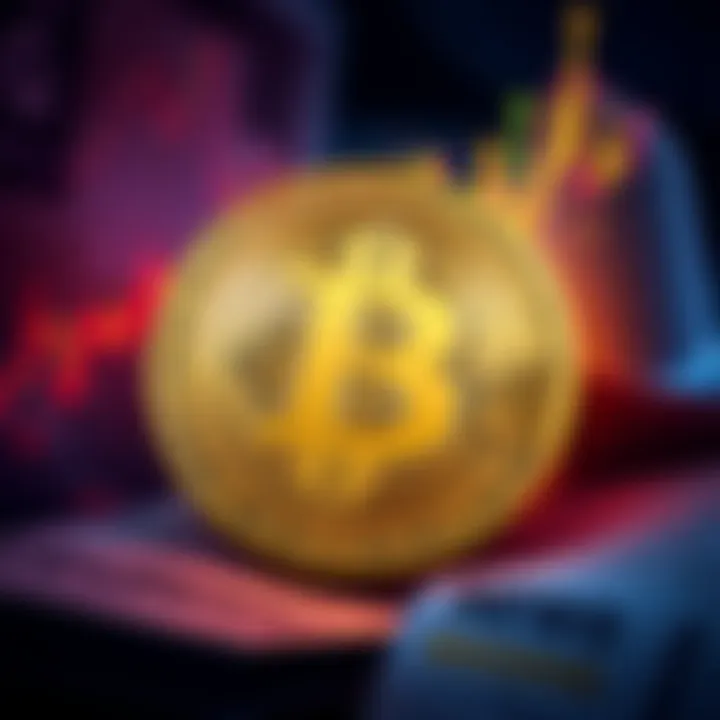 Bitcoin symbol with financial news headlines, showing stable price