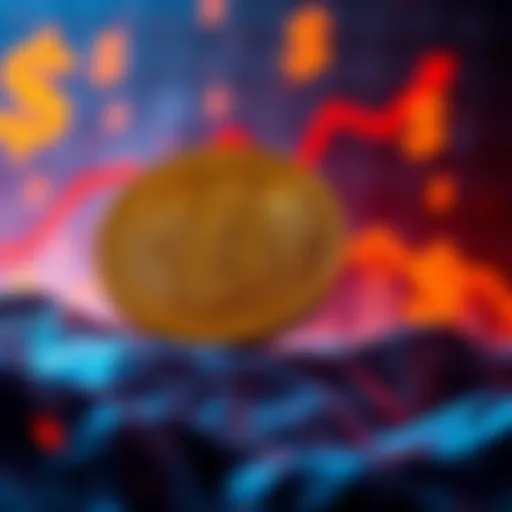 A graphical representation of Bitcoin's price reaching a new high with upward trends and dollar signs in the background.