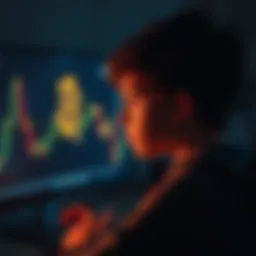 A thoughtful teenager looks at a Bitcoin chart on a computer screen, reflecting on past investment advice.