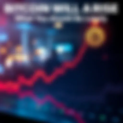 A graph showing the upward trend of Bitcoin prices with a digital coin icon