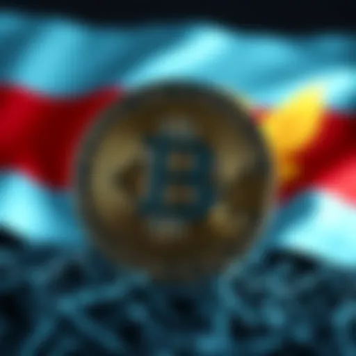 A digital representation of Bitcoin, with the Russian flag in the background, symbolizing its recognition by the Central Bank.