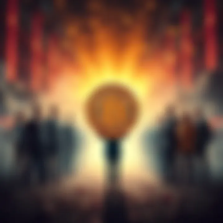 A graphic showing a small group of people with one person holding a Bitcoin, symbolizing the limited ownership of Bitcoin.