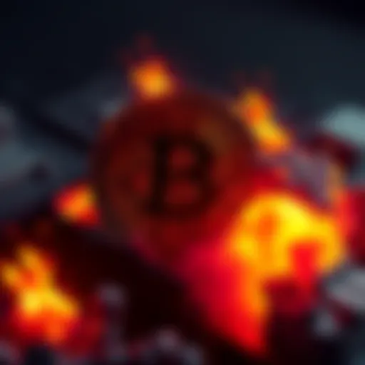 A Bitcoin symbol surrounded by explosion graphics representing geopolitical tension and market resilience.
