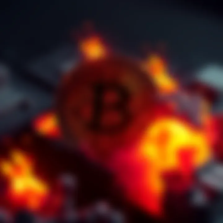 A Bitcoin symbol surrounded by explosion graphics representing geopolitical tension and market resilience.
