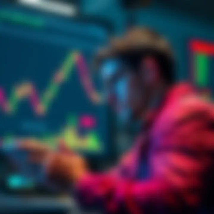 A trader looking at a digital chart showing rising Bitcoin prices, expressing regret over an early sale for a small profit.