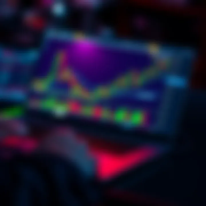 A trader analyzing a Bitcoin trading chart on a laptop, displaying recent gains and losses in leverage trading.