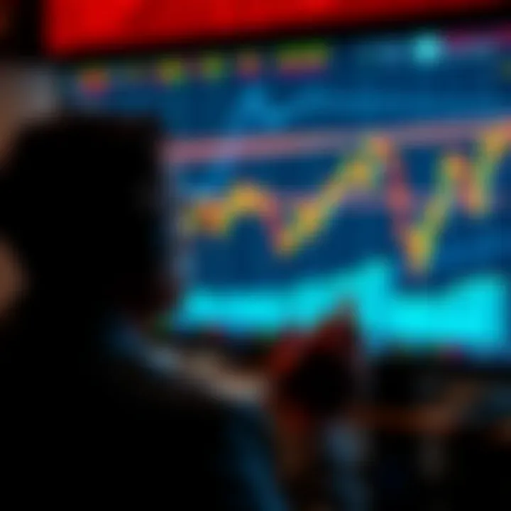 A chart showing Bitcoin and altcoin price fluctuations, with a person looking at the screen pondering their trading decisions.