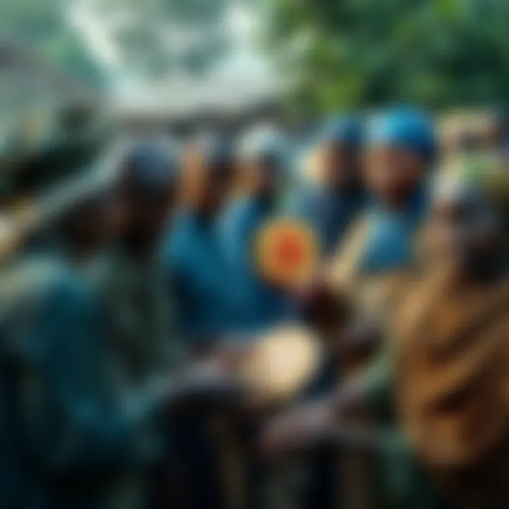 Bitcoin and Traditional Practices in Kenya People engaging in Bitcoin transactions while surrounded by traditional Kenyan culture.