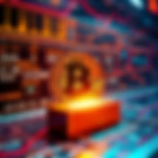 A visualization of Bitcoin transactions showing a mempool with various transaction fees and a single block with one transaction.