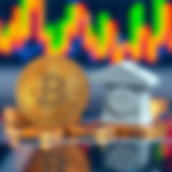 A graphic showing Bitcoin coins alongside a traditional savings account symbol, highlighting investment choices.