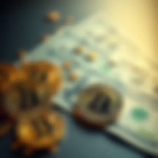 A graphic showing Bitcoin symbols contrasted with US dollar bills, representing the debate between cryptocurrency and traditional currency.