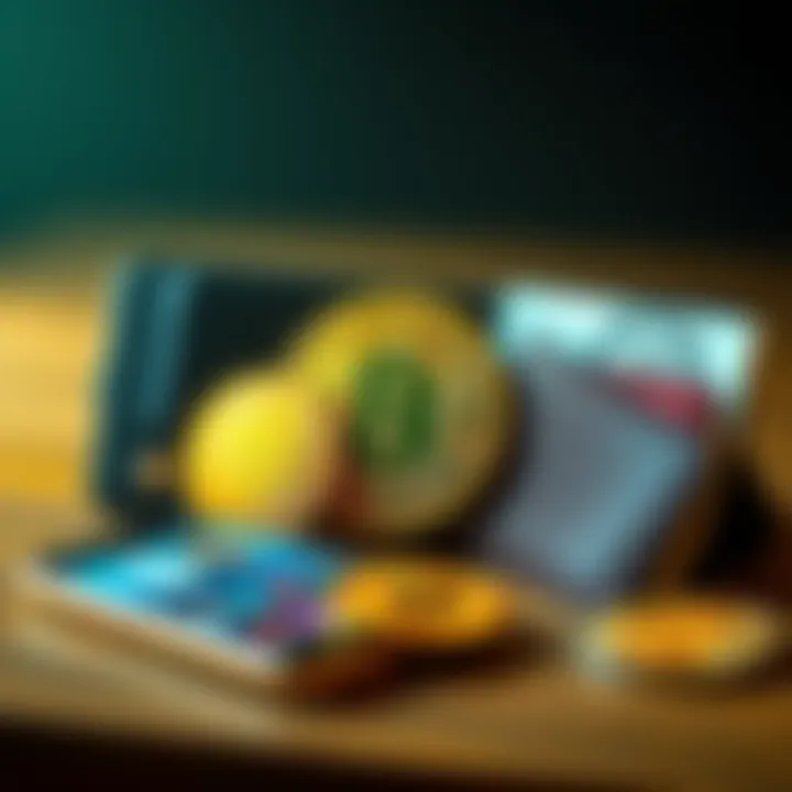 A visual representation of different types of wallets for storing Bitcoin, including a digital wallet on a phone, a hardware wallet, and a paper wallet with Bitcoins.